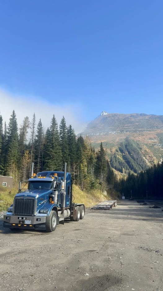 Loaded truck in Rogers Pass, BC mountains